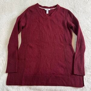 isaac mizrahi live burgundy 100% cashmere v neck sweater